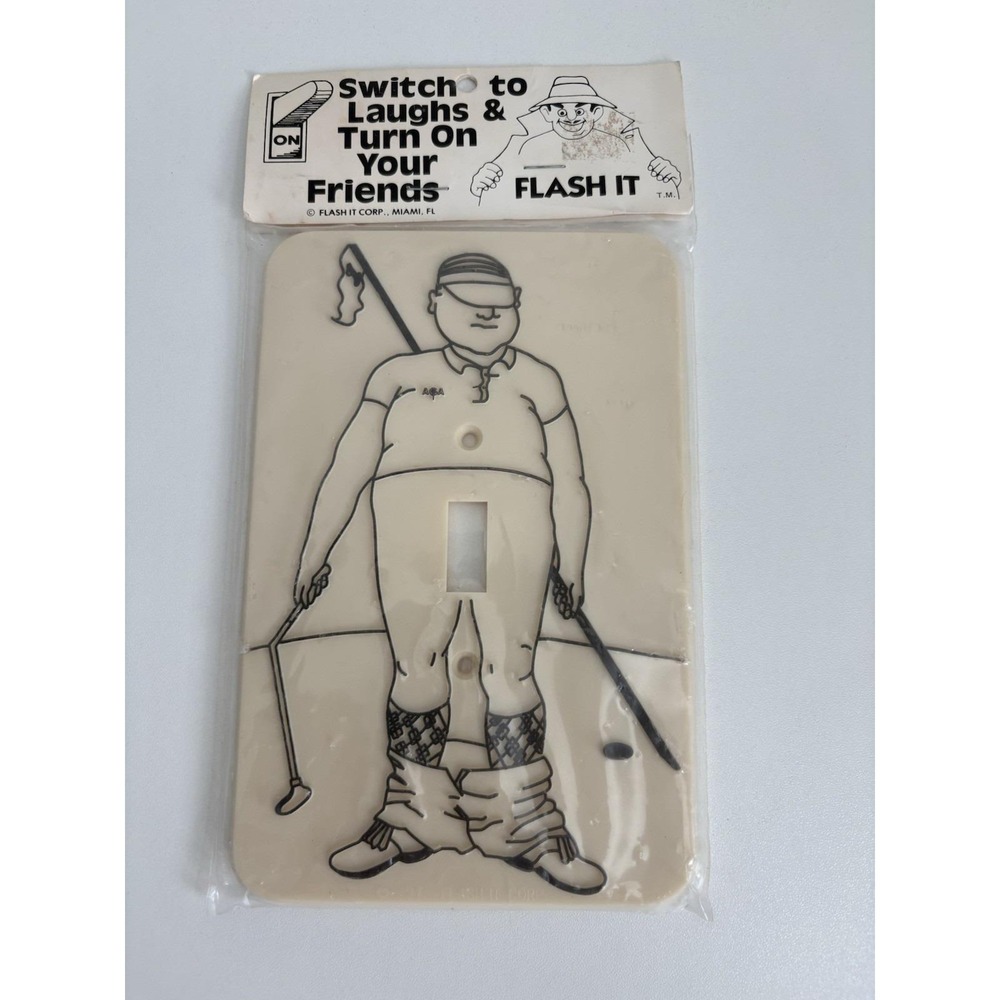 Vintage 1976 Flash It Corp Golfer Light Switch Plate Cover NOS Novelty Gag Gift